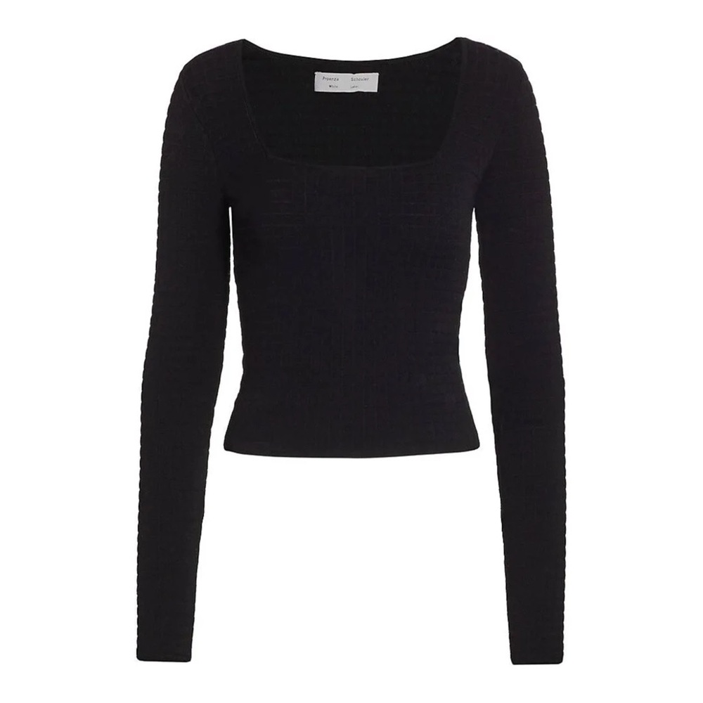 NWT Proenza Schouler Quilted Knit Square Neck Long Sleeve Top in Black - Medium